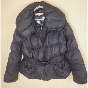 LAUNDRY BY DESIGN PUFFER BELTED COAT JACKET SZ XL DOWN FEATHERS Puffy Black